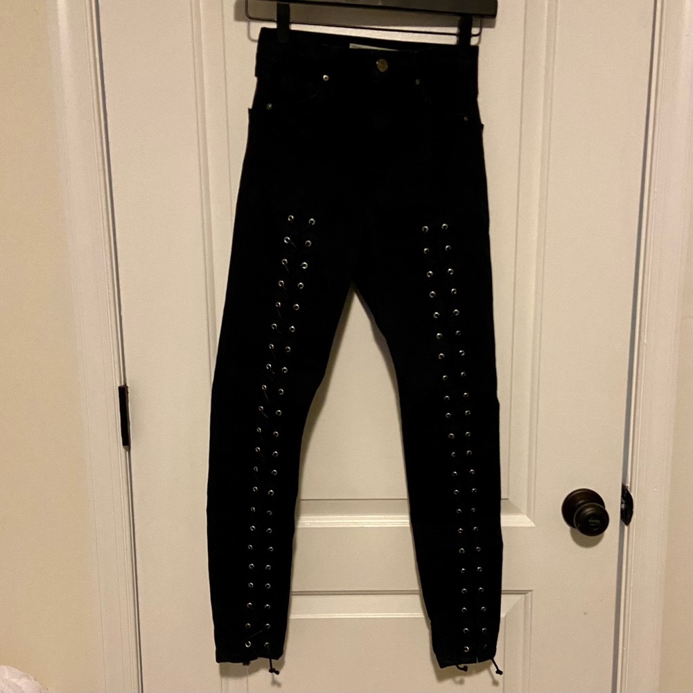 Topshop Jamie Lace-Up Black Jeans W25